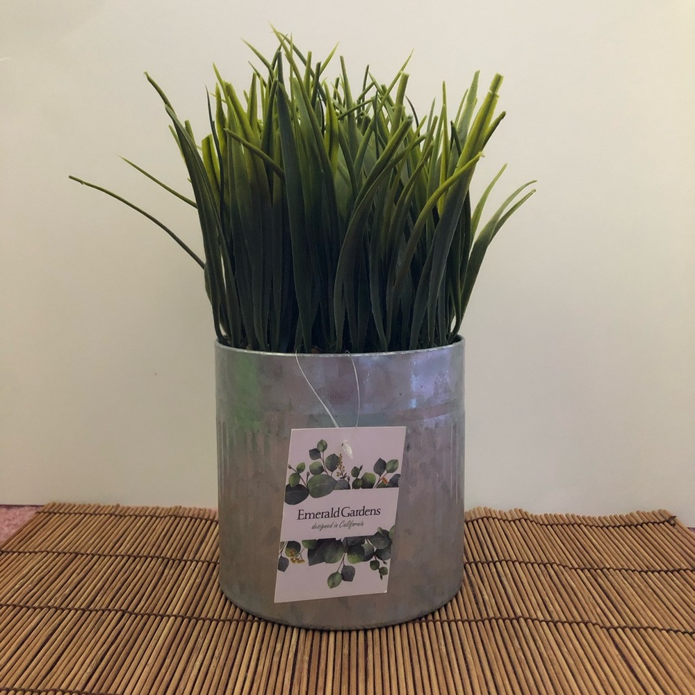 NWT Faux Grass in Metal Planter
